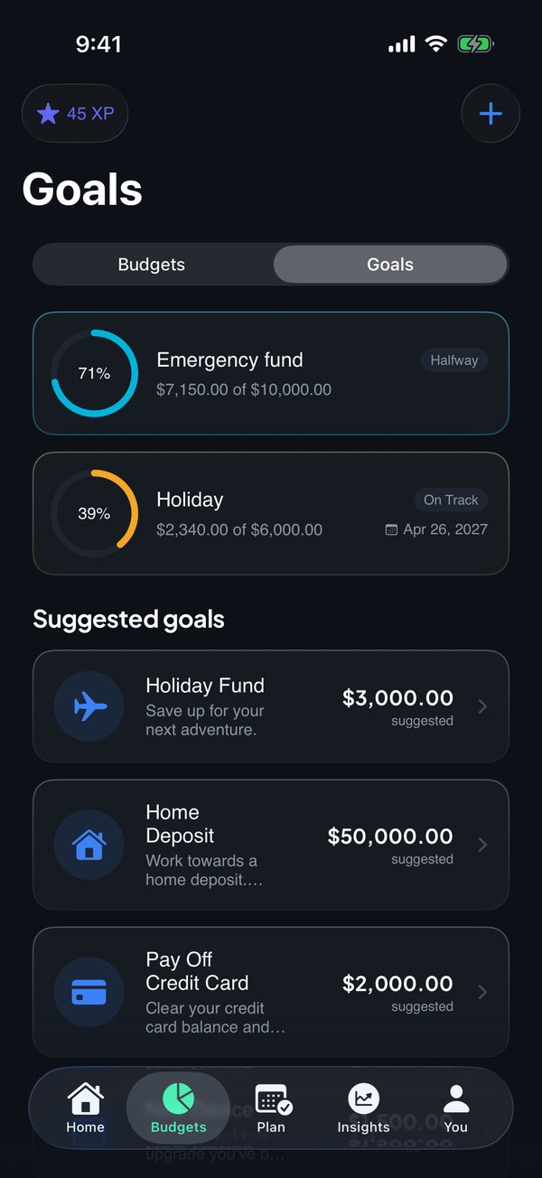 Money Tree savings goals with progress shown