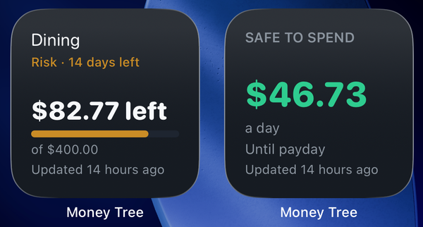 Money Tree home-screen widgets for budgets and safe to spend